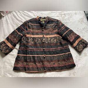 Mirasol Vintage Striped Brown Floral Shirt Jacket Large Cottagecore Goblincore